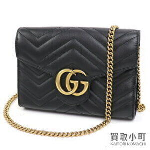 Gucci GG Marmont Quilted Black Calfskin Chain Bag Chevron Matelasse